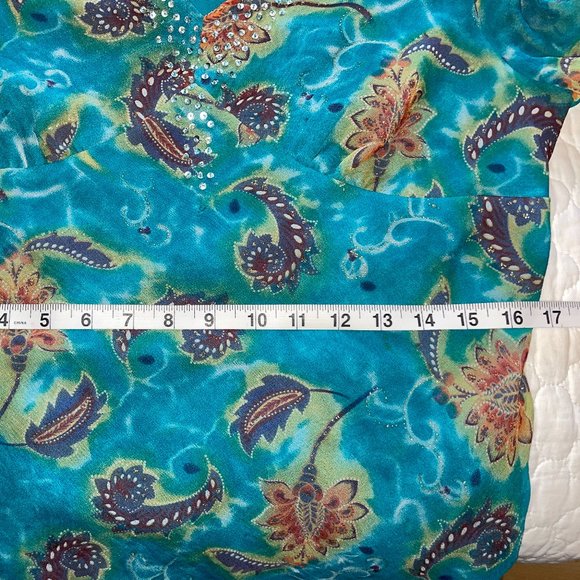 Teal Paisley blouse with Sparkle Accents - Picture 6 of 8